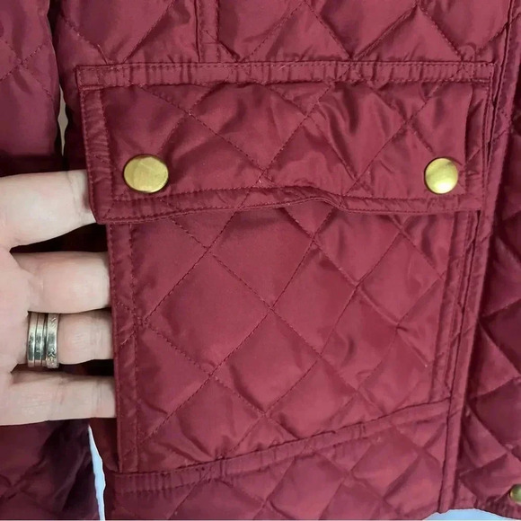 J.Crew Red Quilted Goose Down Puffer Jacket S Corduroy Collar Gold Buttons - Picture 6 of 15